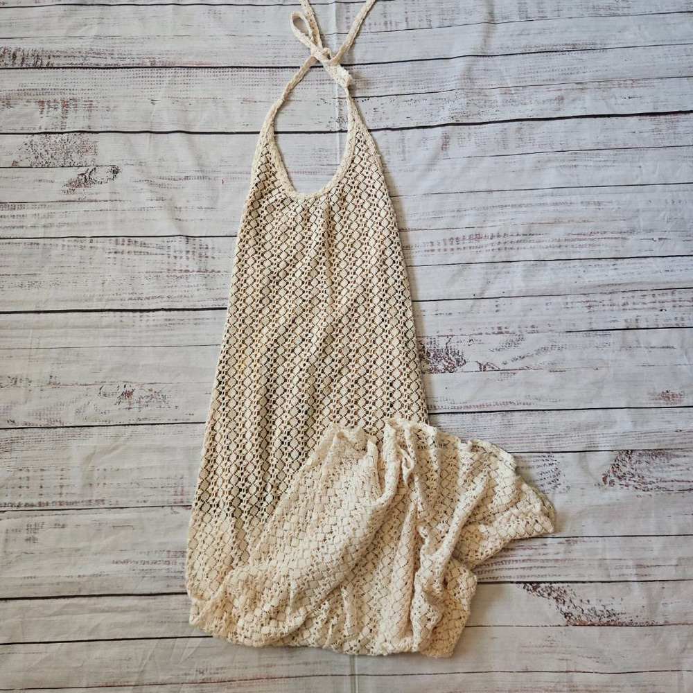 Judith March Beige Crochet Halter Maxi Dress Womens Small